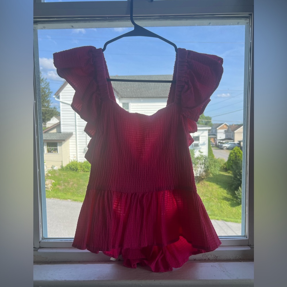 Francesca's Collections Red Ruffled Peplum Blouse